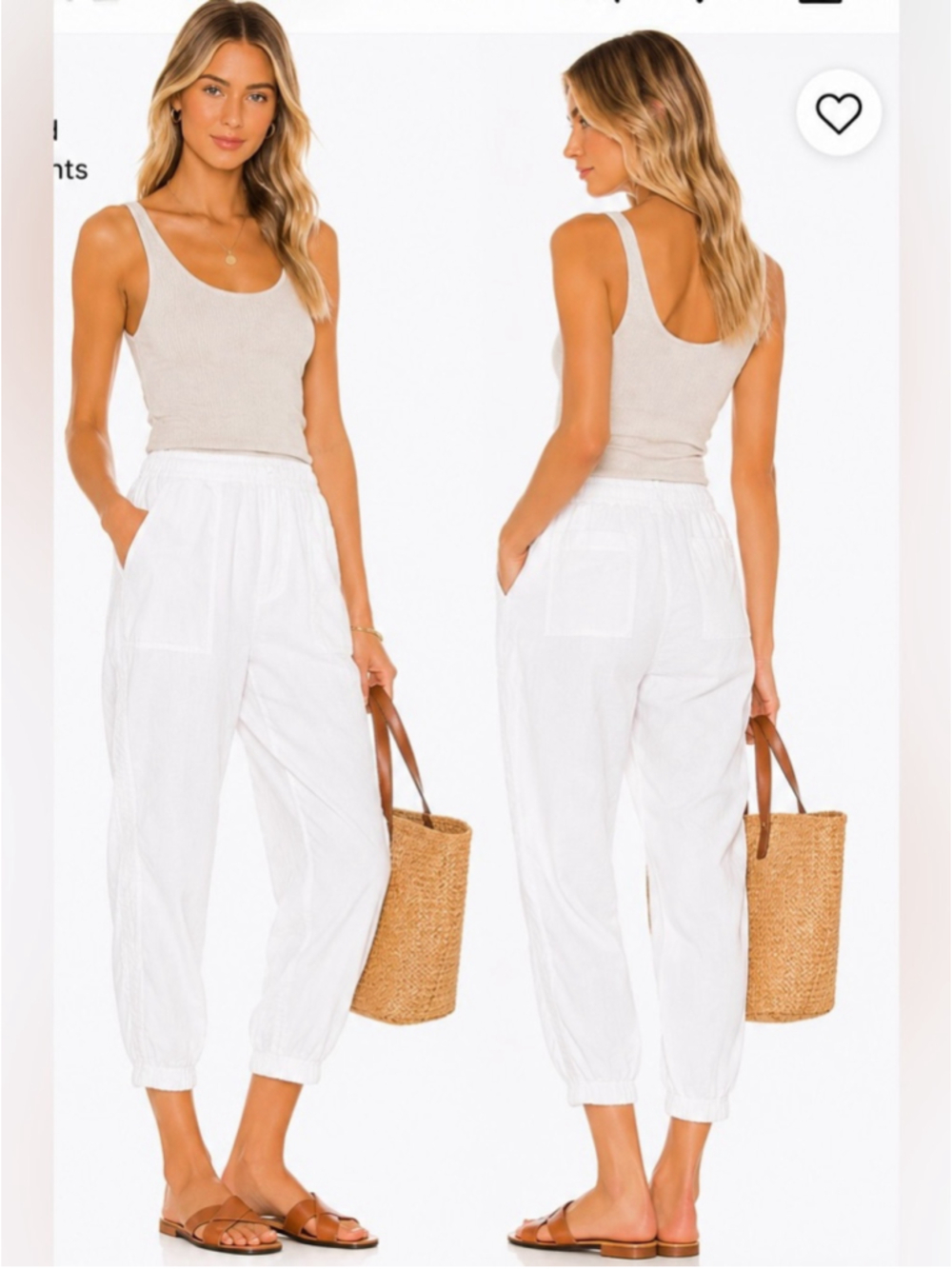 Eileen Fisher White Ribbed Cuff Linen-Blend Pants jogger cropped